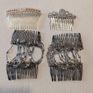 Vintage Hair Clips Bun Combs Faux Pearls Flower Rhinestones Beads